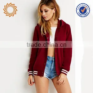Custom 100%coton Winter Warm Women Fleece Jacket Snap Button With Hood thumbnail-1