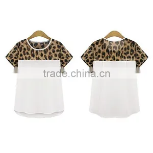Classic Black and White Summer Women Chiffon Leopard Stitching Clothing Plus Size,chiffon Fabric,t Shirt Women Wear thumbnail-3