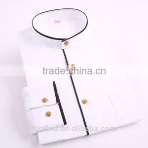 White & Pink Color Slim Fit Pattern Chinese Stand Collar Shirt for Business Man thumbnail-1