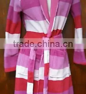 Women's Pink Stripe Luxury Snuggle Lightwear Pool Gym Spa Beach Bath Robe Size thumbnail-1