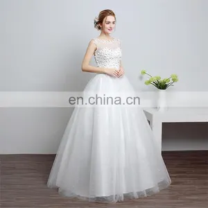 HS1607 Vintage Applique Sleeveless Customized Plus Latest Bridal Wedding Gown Design thumbnail-2