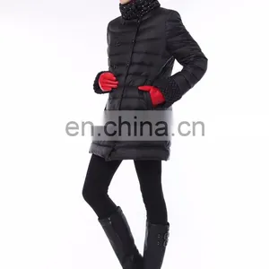 Ladies Trench Coat Black Jacket Fur Hood Down Jacket thumbnail-4