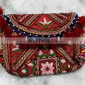 Cotton Gypsy Hot Selling Latest Women Fashion Mirror Work Embroidery Vintage Tribal Gypsy Banjara Clutch Bag Indian Cotton Bags thumbnail-1