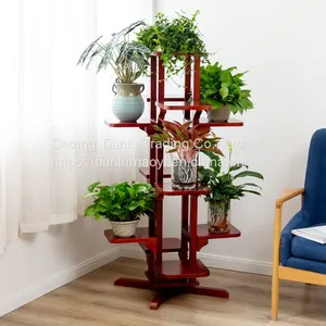Flower Rack Solid Wood Living Room Indoor Balcony Simple Multi-layer Floor Type Retro European Chinese White Wood Chlorophytum Bonsai Green Flesh Saving Space Large Flower Pot Decoration Shelf thumbnail-2