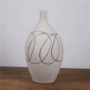 Japanese Abstarct Style Large White Hand Made Line Ceramic Vase For Art Home Soft Decoration thumbnail-5