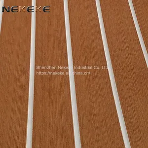 Hot Sell NEKEKE Light Brown and White Lines Mat Form China Synthetic Teak Deck Flooring thumbnail-1