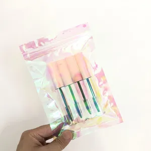 Holographic Plastic Transparent Bag Food Packaging Zip Lock Bag Gold Cosmetic Transparent Plastic Bag thumbnail-4