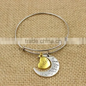 2016 New Design Stainless Steel Expandable Bangle Ani Bangle Bracelet i Love You to the Moon and Back thumbnail-4