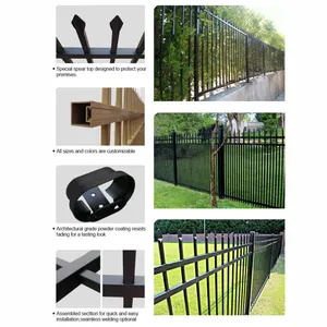 Hot Sale 6ft Black Powder Coated Metal Steel or Aluminum Tubular Fencing 3 Rail Style for Home Security Low Maintenance thumbnail-4