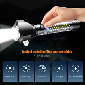 Multi Functional Car Emergency Hammer Flashlight Beep Alarm Belt Cutter Powerful Safety Hammer Torch Light thumbnail-1