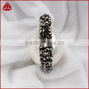 Egg Shape White Shell Pearl Bead Jewelry Findings With White Zircon thumbnail-5