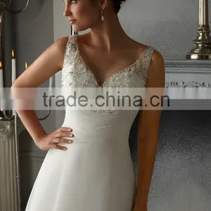 V-neck Sleeveless Wedding Gowns See Through Back Bohemian Style Wedding Dress thumbnail-3