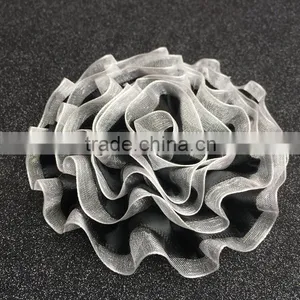 Hot Sale Mesh Fabric Craft Flower In Handmade Wholesale,Balck White Foldded Fabric Flower thumbnail-1