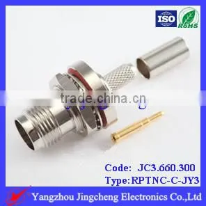 RPTNC Connector With O-ring Female Body With Male Pin Bulkhead Crimp Straight Type for RG142 RG58 Cable thumbnail-1