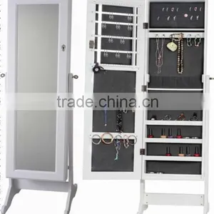 Floor Wooden Jewelry Mirror Cabinet With White Finished thumbnail-1