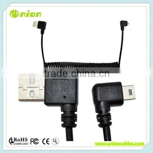 5Ft Spiral Coiled Right Angle USB MINI 5 Pin Male to USB 2.0 A Cable thumbnail-1