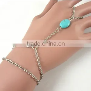 Turquoise Stone Gold Chain Finger-Bracelet Slave-Bracelet Hand Jewelry thumbnail-6