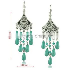 2016 Fashion New Bohemia Bead Pendant Gypsy Style Turquoise Tassel Long Dangle Earrings thumbnail-2