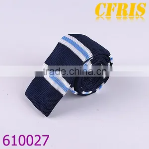 Men Tie Knitted White Navy Strips With Red Top Knitted Necktie for Men Superior Poly Material thumbnail-2