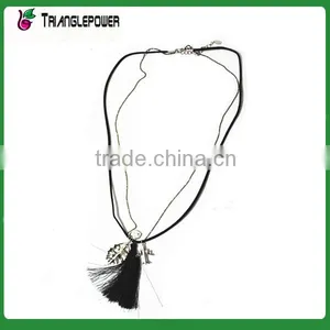 PU Rope Necklace With Metal Ball Chain Pendant Necklace thumbnail-3