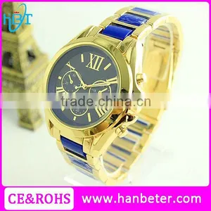 Wholesale Gold Bezel Stainless Steel Japan Movt Geneva Platinum Watch thumbnail-1