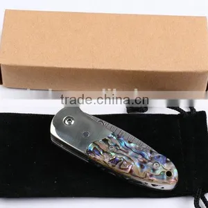 OEM Damascus Small Abalone Pure Copper Folding Knife thumbnail-5