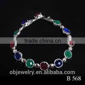 2015 Brass Jewelry Colorful Glass Chain Bracelet thumbnail-3