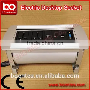 Tabletop Manual Flip Up Outlets/Desktop Rotating Power Socket With Customized HDMI/USB/VGA/RJ45 Connected Plugs thumbnail-1