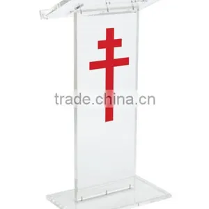 Church Pulpit Designs Acrylic Podium, Vinyl Printing, Orthodox Cross -Clear thumbnail-1