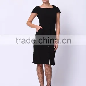 2016 PRETTY STEPS Winter Collections Elegant Short Sleeve Black Color Dress for Women thumbnail-3