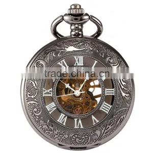 Antique Transparent Skeleton Necklace Mechanical Pocket Watch thumbnail-1