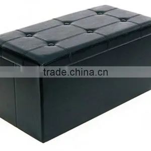 Fashional Black Rectangle Garments Sundry Faux Leather Storage Ottoman For Living Room thumbnail-2