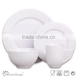 Delicate White Color Emboss Ceramic Dinner Set With Vertical Stripe Decoration thumbnail-1