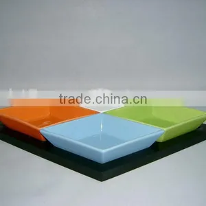 Colorful Ceramic Snack Plates With Wooden Tray thumbnail-1