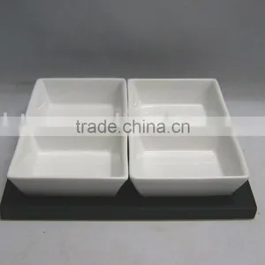 Square Shaped 4plates White Ceramic Serving Tray thumbnail-1