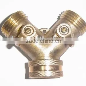 Brass 2-way Hose Connector With Shut-off Valve thumbnail-1