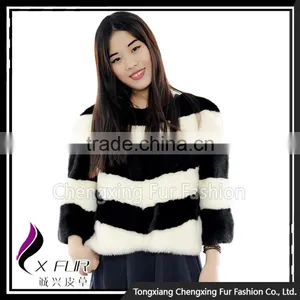 CX-G-A-261A Wholesale Stylish Cheap Winter Wear Round Neckline Real Mink Fur Coat Women thumbnail-1