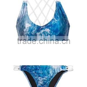 Ladies Fashion Print and Cross Strap Bikini-2 thumbnail-3