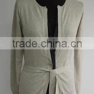 Fashion Ladies 12gg Knitted Cardigan Sweater With a Belt thumbnail-1