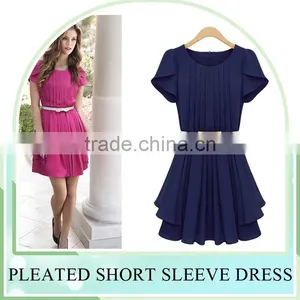 Wholesales Western Style Girls' Pleated Casual Chiffon Dresses, OL Plus Size Long Chiffon Dress With Zipper Design thumbnail-1