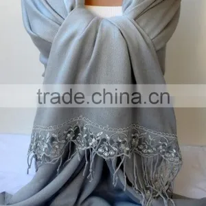 Silver Gray French Lace Light Gray Pashmina Shawls Soft Lightweight Scarf Bridesmaid Pashmina Women Wedding Trend Feminine Gifts thumbnail-4