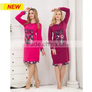 TOP DESIGN WINTER ARABIC COUPLE NIGHTGOWNS FOR BEAUTIFUL WOMEN THICK POLYESTER COTTON O-NECK WITH BUTTON STYLE NIGHTGOWNS thumbnail-1
