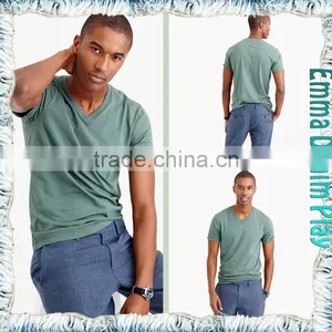 2017 Men's Latest Plain Dyed Cotton V-neck T-Shirts Wholesale thumbnail-5