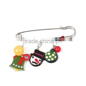 Resin Pin Brooches Christmas Snowman Christmas Jingle Bell Silver Tone Multicolor Clear Rhinestone Custom Brooch thumbnail-2