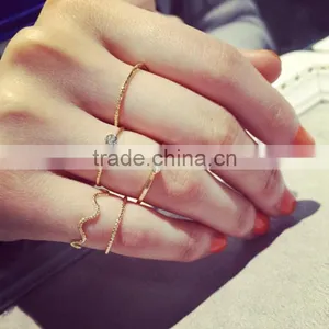 5 Pieces/set Women Gold Silver Wave Circle With Rhinestone Midi Finger Knuckle Rings thumbnail-1