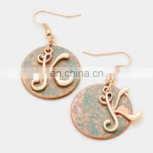 Simple Gold Letter Verdigris Disc Drop Earring thumbnail-1
