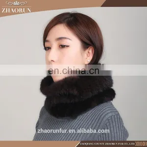 Chinese Fashion Knitted Mink Fur Scarf Real Knitted Mink Fur Snood for Women thumbnail-4