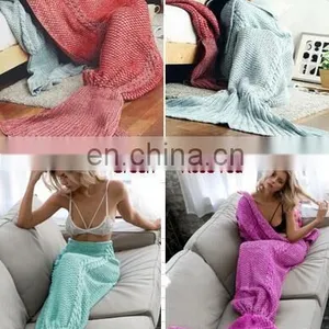 Wool Knitted Mermaid Tail Blanket Handmade Crochet Mermaid Blanket Adult Throw Bed Wrap Super Soft Sleeping Bag thumbnail-5