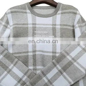 DiZNEW Custom Logo Printed Men Sweaters Long Sleeve Bulk Plaid Pullover Sweaters thumbnail-4