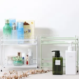 Nordic Fashion Wrought Iron Double Table Top Kitchen Shelf Bathroom Cosmetic Storage Rack thumbnail-3